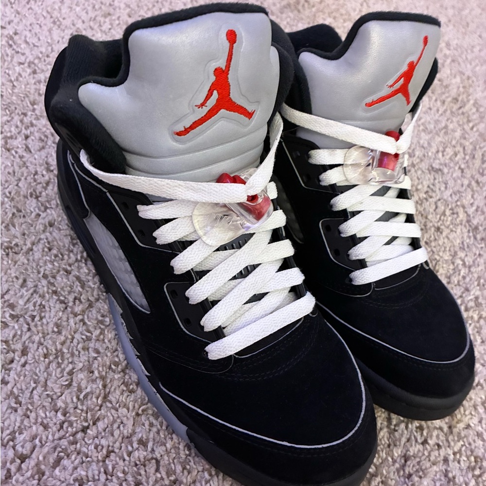 Jordan Black and Gray Athletic Shoes with Red Accents